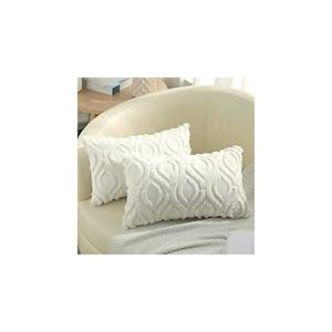 decorUhome Lot de 2 Housses de Coussin rectangulaires en Fausse Fourrure de Style bohème Neutre pour canapé, 30 x 50 cm, Blanc crème