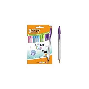 BIC Cristal Fun Colours Stylos-bille Pointe Large (1,6 mm) avec encres fantaisie - Couleurs assorties, pack de 10