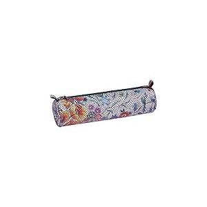 Clairefontaine 410107C -Trousse Scolaire Ronde motif Fleurs Effet &eacute;cailles &Oslash;5,5x22 cm en V&eacute;ritable Cuir d'Agneau - Fourniture Scolaire - Trousse Crayons de Couleurs - Etui &agrave; Crayons - Porte-Plume