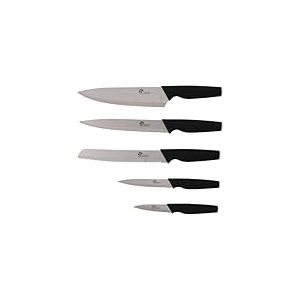 Pradel Excellence - Set de 5 Couteaux de Cuisine - Lames en Acier Inoxydable - Manches Soft Touch Noirs - Couteau Chef, Pain, Découper, Utilitaire, Office