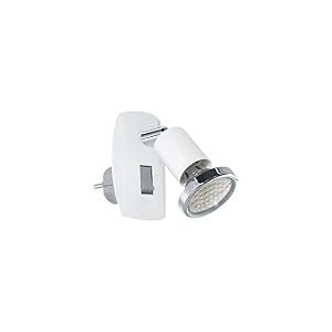 Eglo Lampe prise LED Mini, spot orientable avec interrupteur, veilleuse, &eacute;clairage chambre et cuisine, luminaire en acier blanc et aspect chrom&eacute;, douille GU10