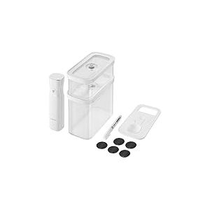 ZWILLING FRESH & SAVE CUBE Set de d&eacute;marrage sous vide, taille M, set de conservation sous vide de 5 pi&egrave;ces, incluant 3x bo&icirc;tes CUBE M, pompe &agrave; vide, cuill&egrave;re doseuse, &eacute;tiquettes NFC