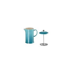 Le Creuset Cafetière avec Piston en Inox, 1L, Céramique, Bleu Caraïbes, 91028200490000