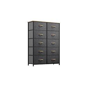 YITAHOME Commode, 10 Tiroirs en Tissu Commode Chambre Meuble de Rangement,Tour en Tissu,Cadre Acier Robuste,pour Chambre à Coucher, Salon,Gris Profond