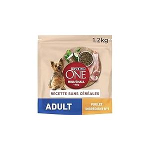 PURINA ONE | Mini | Croquettes sans céréales pour Chien Adulte de Petite Taille, <10 Kg | Aide à Maintenir des Muscles forts et des défenses Naturelles Fortes | Au Poulet | Sac | Lot de 6 x 1,2 Kg