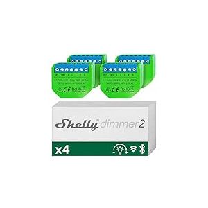 Shelly Dimmer 2 - Module Variateur de lumière connecté Wi-Fi, Incandescentes, Halogènes, LED Dimmable 10-220 W, Sans neutre, Compatible Alexa et Google Home, App iOS Android (Lot de 4)