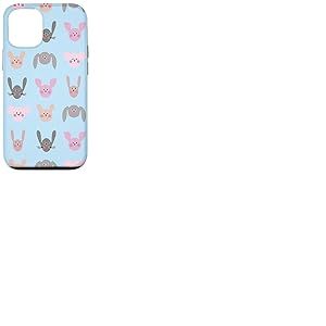 Adorable Personnage Kawaii Rose tête de Lapin Cochon Bleu Coque pour iPhone 12/12 Pro