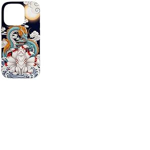 Pagode du Dragon Renard Kitsune &agrave; Neuf queues Japonaise Coque pour iPhone 14 Pro