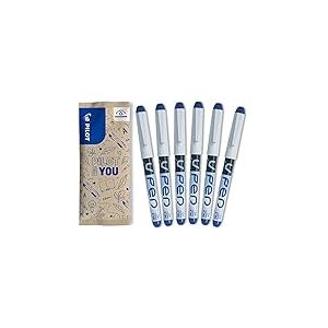 PILOT - 6 Stylos Plume V-Pen Effa&ccedil;ables - Bleu - Plume Moyenne