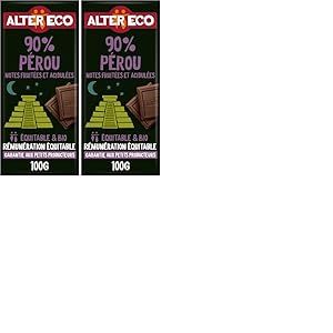 ALTER ECO - Tablette Chocolat Noir 90% - Notes Fruit&eacute;es et Acidul&eacute;es - Bio & &Eacute;quitable - Origine P&eacute;rou - 100 g (Lot de 2)