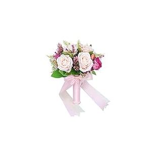 Floinla Bouquet de Roses artificielles Blush et Magenta pour mari&eacute;e, Demoiselle d'honneur, Bouquet de mari&eacute;e pour Mariage Rustique, Vintage, Formel, &eacute;glise, d&eacute;coration d'int&eacute;rieur