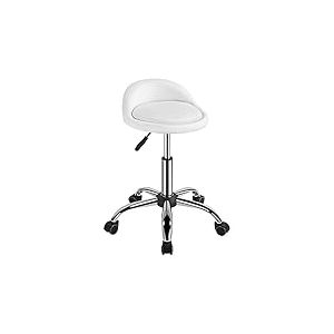 Yaheetech Tabouret &agrave; Roulette Erconomique Tabouret Haut roulettes Coussin de Massage Salon Tabouret Hauteur R&eacute;glable pour Coiffure Cuisine Bureau Clinique Pub Blanc