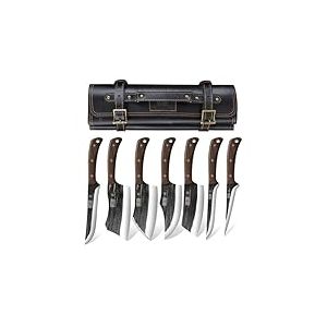 HOSHANHO Set de Couteau de Boucher, Forgés à la Main Avec étui, Couteau à Viande Tranchant, Couperet de Cuisine, Couteaux à Désosser Filet Pour la Maison, le Camping et le BBQ Pour Homme