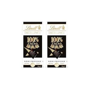 Lindt - Tablette EXCELLENCE Noir 100% Cacao - Chocolat Noir, 50g (Lot de 2)