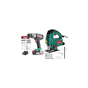 Perceuse Visseuse Sans Fil 60Nm, HYCHIKA 18V Professional Perceuse Percussion Sans Balais & Scie Sauteuse HYCHIKA 800W, Avec Moteur en Cuivre Puissant, 800-3000SPM Tours par Minute