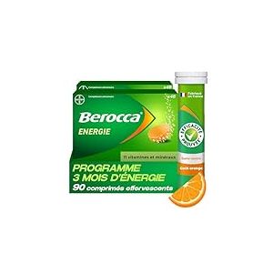 Berocca Energie Orange - Multivitamines et Minéraux - Vitamine C, B3, B5, B1, B12, Calcium, Magnésium et Zinc - Complément alimentaire - Aide à réduire la fatigue - 2x45 comprimés effervescents