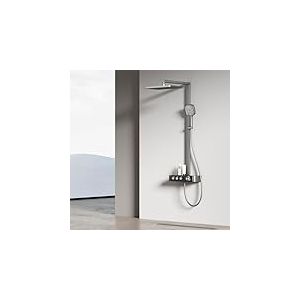 EMKE Colonne de douche thermostatique, 360 mm, douche &agrave; main, 3 fonctions, r&eacute;gulateur de d&eacute;bit d'eau r&eacute;glable, barre coulissante sans fin, installation facile, anthracite mat