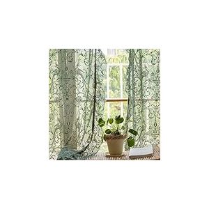 TUDECO Rideaux Vert Olive de 213,4 cm de Long &ndash; Rideaux Transparents rustiques en Tulle &agrave; Volants pour Salon, d&eacute;coration de No&euml;l, filtrant la lumi&egrave;re, 132,1 x 213,4 cm, Vert for&ecirc;t