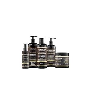 Kerargan - Ensemble Anti-Chute Shampoing, Apr&egrave;s-shampoing, Masque, S&eacute;rum & Leave-In &agrave; l&rsquo;Huile de Ricin pour Cheveux Ab&icirc;m&eacute;s - Soin Intensif Croissance - Sans Sulfate, Silicone - 3x500ml+100ml+350ml