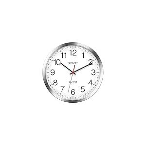 Sharp Wall Clock – Silver/Chrome, Silent Non Ticking 12 inch Quality Quartz Battery Operated Round Easy to Read Home/Kitchen/Office/Classroom/School Clocks, Sweep Movement