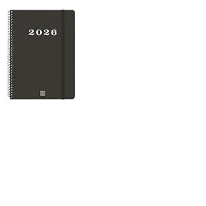 Finocam My Agenda à spirale 2026 semainier horizontal de janvier à décembre (12 mois) avec élastique et couverture rigide à spirale Noir Catalan