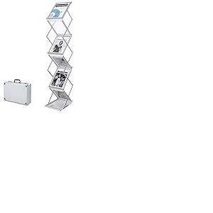 TUKA-i-AKUT Présentoir à Brochures Pliable 6X A4, Aluminium / Acrylique, Alu Mallette de Transport, Porte-Revue Support de Sol pour Prospectus Journaux Catalogues Magazines Foires, Argent TKD8430-Al
