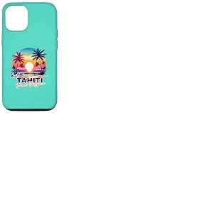 Coque pour iPhone 12/12 Pro Tahiti Polynésie Française Coucher de Soleil Plage Palmier Voyage Souvenir