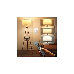 YICAIZI Lampadaire Trépied LED sur Pied Salon avec Étagères de Rangement - 12W Lampe sur Pied Bois avec Télécommande & E27 Ampoule, Lampe Liseuse Réglables pour Salon, Bureau, Chambre (Noyer)