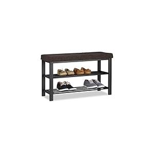 Relaxdays Banc Range-chaussures Coussin rembourr&eacute; Tissu &Eacute;tag&egrave;re &agrave; chaussures 2 Niveaux M&eacute;tal 50x81x32cm marron
