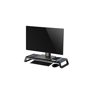 Ewent Support de Moniteur RGB, Réhausseur d'Écran, Support de Moniteur Pré-Montage Ajustable, avec Tiroir de Rangement et Support de Téléphone + 4 ports USB en Façade, pour PC/Laptop/iMac/TV, Noir