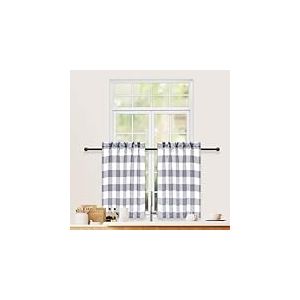 Simple Deluxe Rideaux Courts à Carreaux pour Cuisine, Petite fenêtre Vichy pour café, Salle de Bain, Cuisine, 66 x 61 cm (l x L), Blanc et Gris