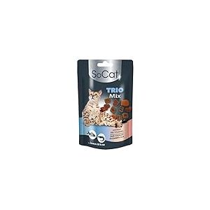 RIGA - SoCat Trio Mix - Friandises pour Chat - Assortiment Aux Saveurs De La Mer (Saumon, Crevette, Truite) - Biscuit Croquant - sans Colorant Ni Conservateur - Récompense Idéale 60 g