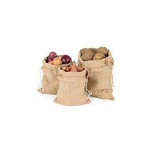 La Cordeline 3 Sacs Toile Jute Naturel Pour Stockage, Conservation des l&eacute;gumes, Pomme de terre oignons, avec Cordon de Serrage. 3 Tailles S, M, L