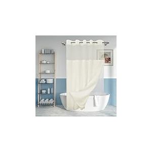 Rideau de Douche textur&eacute; flamm&eacute; sans Crochet avec Doublure en PEVA &agrave; Boutons-Pression &ndash; Rideau de Douche cr&egrave;me de Style h&ocirc;tel avec fen&ecirc;tre sur Le Dessus Transparente, Hydrofuge &ndash; Sable &ndash; 180 x 183 cm
