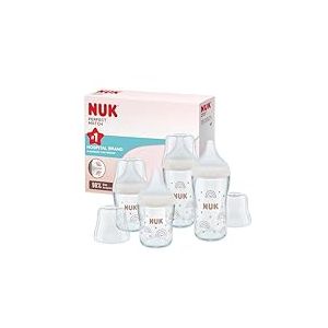 NUK Perfect Match Set de biberons en verre | 3+ mois | s’Adapte au palais de bébé | Contrôle de la température | Évent anti-coliques | 120 ml et 230 ml | Tétines en silicone | Arc-en-ciel | 4 pièces