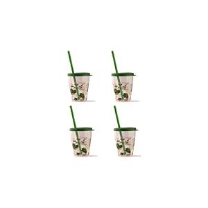 Snips, 4 Gobelet Plastique avec Paille et Couvercle, Verre Plastique Reutilisable pour Enfants, Décor Dinosaure, 385 ml, Made in Italy