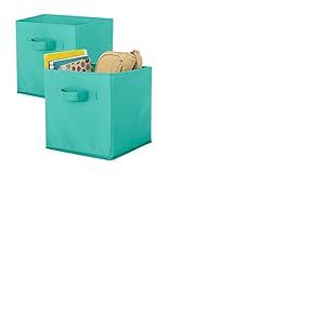 Whitmor Lot de 2 Cubes Pliables en Tissu Turquoise 25,4 x 25,4 x 25,4 cm