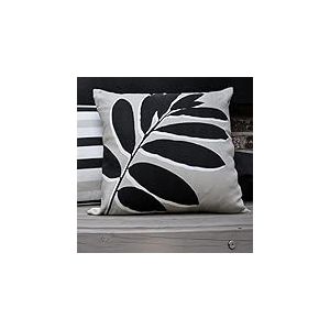 Fusion - Coussin d'extérieur Motif Feuilles Noires et Naturelles (43 x 43 cm) – 100% Coton – Garnissage Inclus – Design réversible – Résistant aux UV – Coussins de Jardin naturels avec Housses