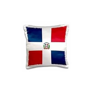 3dRose Taie d'oreiller &laquo; Drapeau de la R&eacute;publique Dominicaine &ndash; Carr&eacute;s Bleu Marine et Rouge avec Croix Blanche &ndash; Blason de Bouclier &raquo;, Multicolore, 40,6 x 40,6 cm