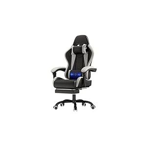 JUMMICO Chaise Gaming avec Fonction Massage, Fauteuil Gaming Ergonomique avec Coussin Lombaire Massant, Chaise Bureau Gaming avec Dossier R&eacute;glable de 90 &agrave; 150&deg; et Repose-Pieds, 150 kg, Blanc