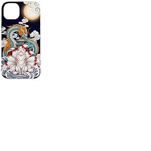 Pagode du Dragon Renard Kitsune &agrave; Neuf queues Japonaise Coque pour iPhone 14 Plus