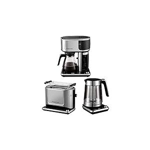 Russell Hobbs Set Petit-déjeuner Cafetière (1,25 L et 1400 W) + Bouilloire (en verre de 1,7 L et 2400 W) + Grille pain (Fentes extra larges) Attentive