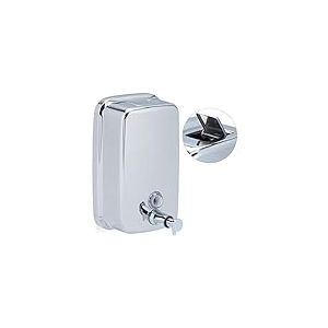 Relaxdays 10025504 Distributeur Mural, porte-savon liquide rechargeable bouton poussoir, acier inoxydable, argenté, inox, One size