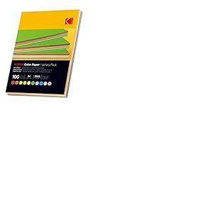 KODAK - Ramette de 100 feuilles papier couleur 80g/m², Format A4 (21x29,7 cm) Rouge, Orange, Jaune, Vert, Bleu et Rose - 9891300