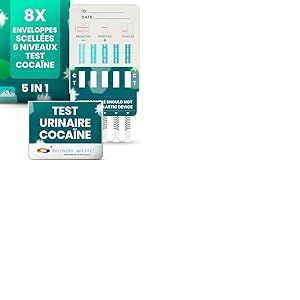 ADESTE 5-en-1 Test de Dépistage de Cocaïne | Rapide et précis en 5 minutes | Détection à 5 niveaux (50–600 ng/mL) | Test cocaïne facile à utiliser, sans labo ni équipement | 8 tests