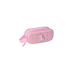 safta Unicorn 3D - Trousse Double 3D, Trousse pour Enfant, idéale pour Les Enfants d'âge Scolaire, Confortable et Polyvalente, qualité et résistance, 21 x 6 x 8 cm, Rose Clair, M, Décontracté