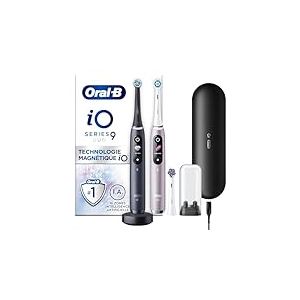 Oral-B Brosses A Dents Electriques Duo iO 9 Noire Et Rose, 7 Modes De Brossage Dont Blancheur Et Soin Des Gencives, 16 Zones De Nettoyage, Ecran Interactif, 3 Brossettes De Rechange Oral B, Etui