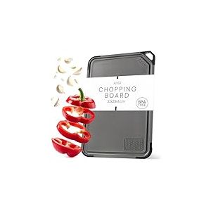 Axer Planche a Decouper Plastique sans BPA - 35x25 cm Taille Universelle Planche à Découper avec Rainure à Jus Pieds Antidérapants Poignée et Râpe - Cutting Board - Chopping Board - Gris Foncé