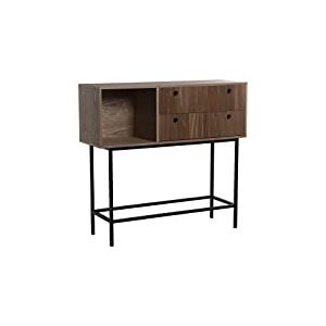 DRW Table d'entrée avec 2 tiroirs en MDF placage de frêne et métal en Naturel 113 x 35 x 105 cm, Hauteur Pieds 65,5 cm, Bois et Noir