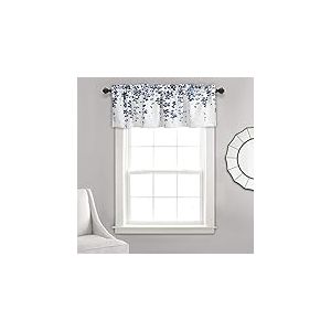 Lush Decor Cantonnière de fenêtre Motif Fleurs pleureuses pour Cuisine, Salon, Salle à Manger, Chambre à Coucher, cantonnière Bleu Marine et Bleu